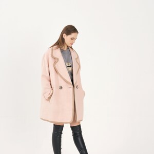 Unisex Houndstooth Alpaca Combi Oversize Coat_PINK image 5