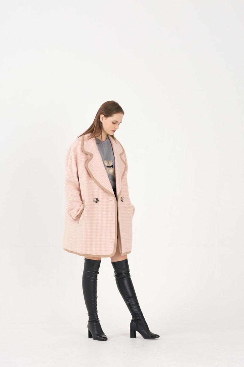 Unisex Houndstooth Alpaca Combi Oversize Coat_PINK image 5