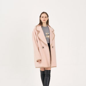 Unisex Houndstooth Alpaca Combi Oversize Coat_PINK image 4