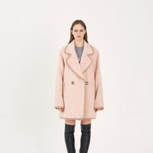 Unisex Houndstooth Alpaca Combi Oversize Coat_PINK image 1