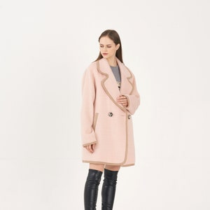 Unisex Houndstooth Alpaca Combi Oversize Coat_PINK image 3