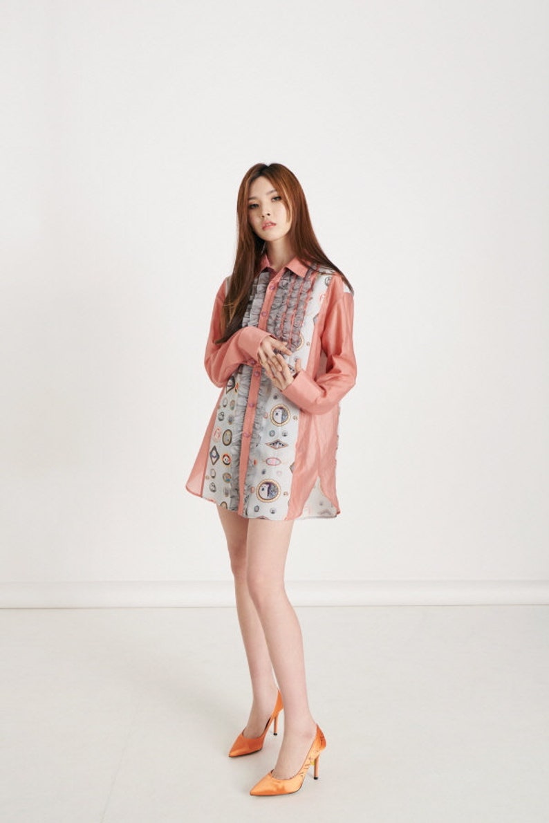 WOMEN /_PALE BLUE Unisex Frill Long Blouse Shirtdress
