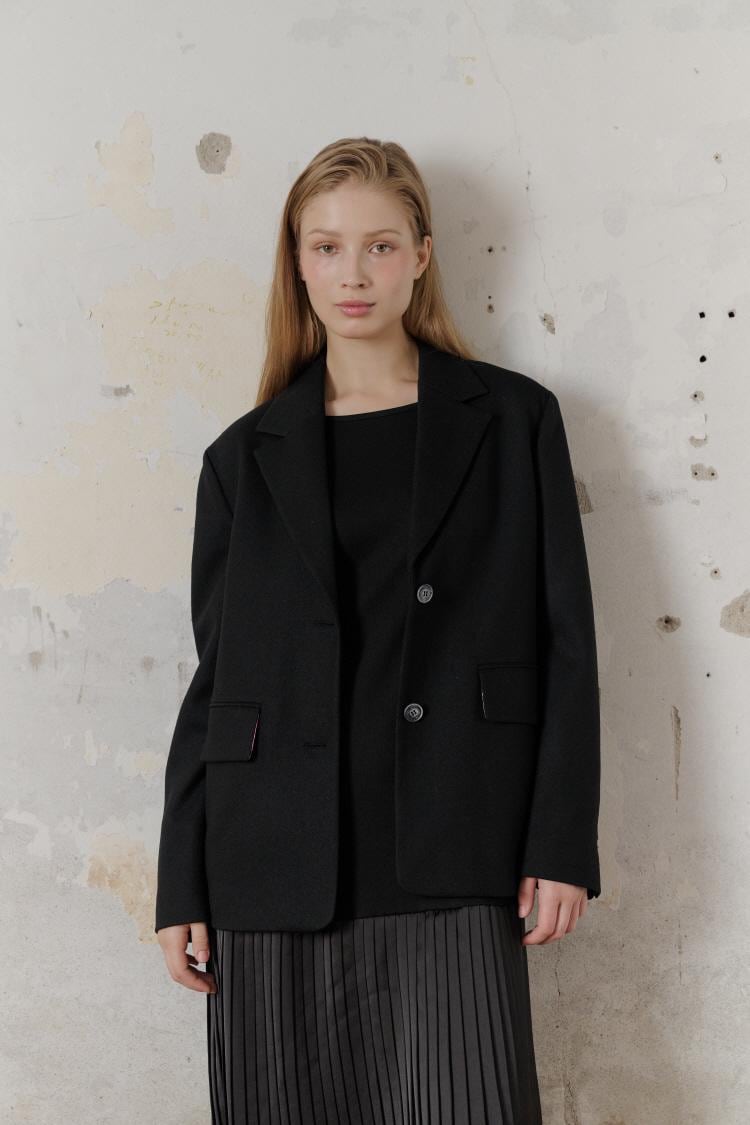 Woolspan Saxony Boyfit Single Button Blazer Black
