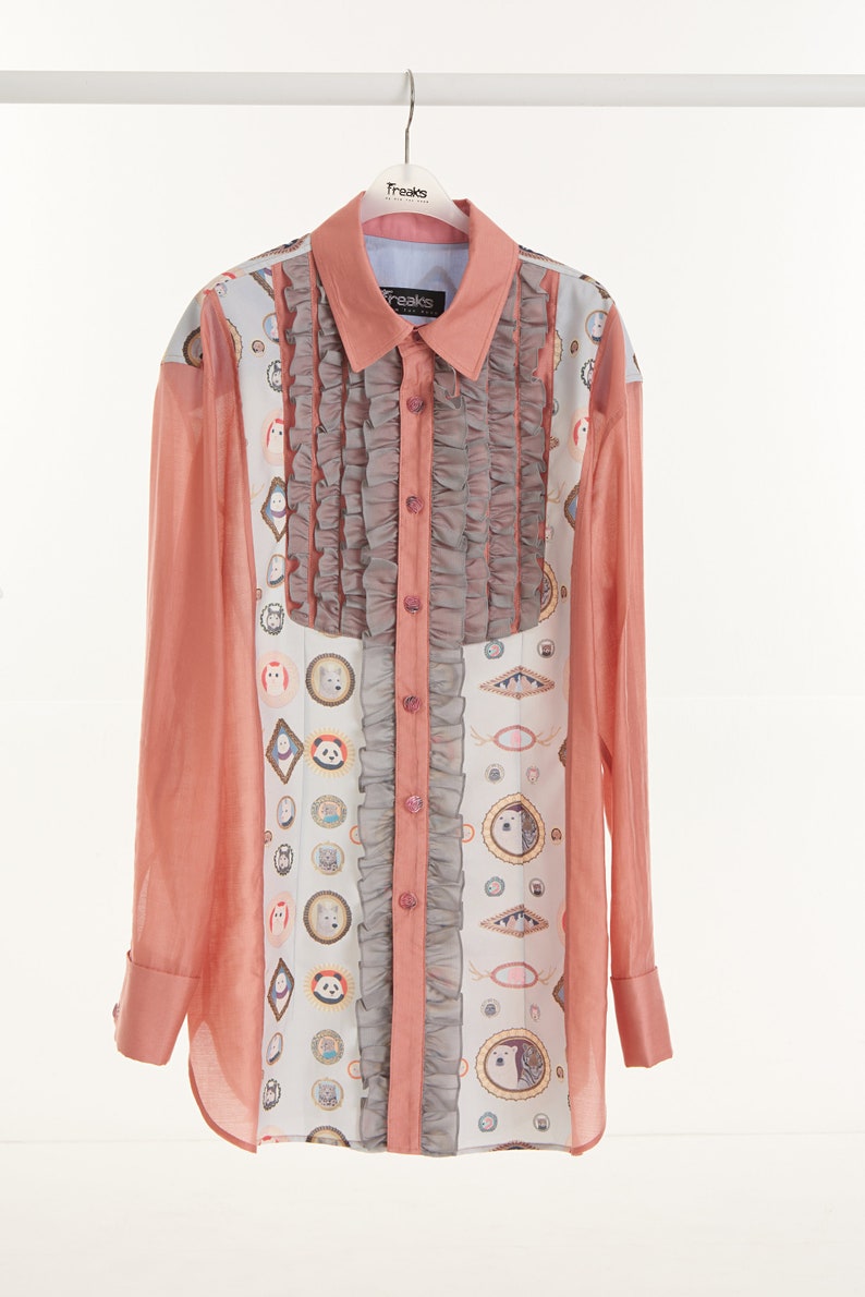 WOMEN /_PALE BLUE Unisex Frill Long Blouse Shirtdress