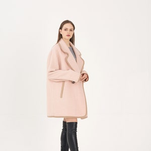 Unisex Houndstooth Alpaca Combi Oversize Coat_PINK image 2