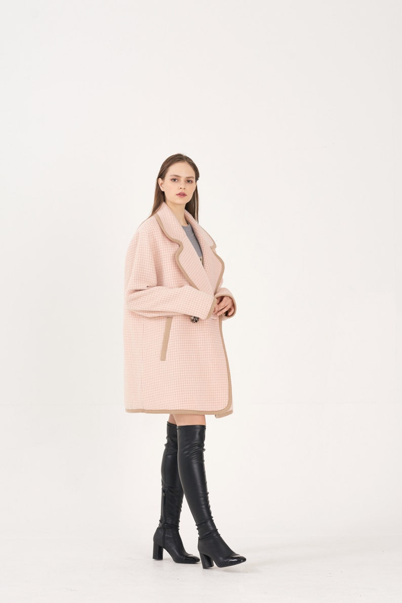 Unisex Houndstooth Alpaca Combi Oversize Coat_PINK image 2