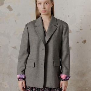 Saxony Boyfit-blazer met enkele knoop, Laurel Oak-grijs