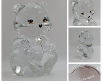 Fenton Birthstone Bear Clear Crystal Bear with April Birthstone Heart