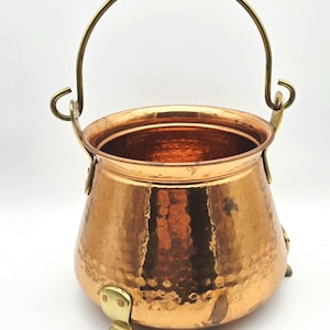 Hammered Copper Cauldron Brass Feet and Swivel Handle