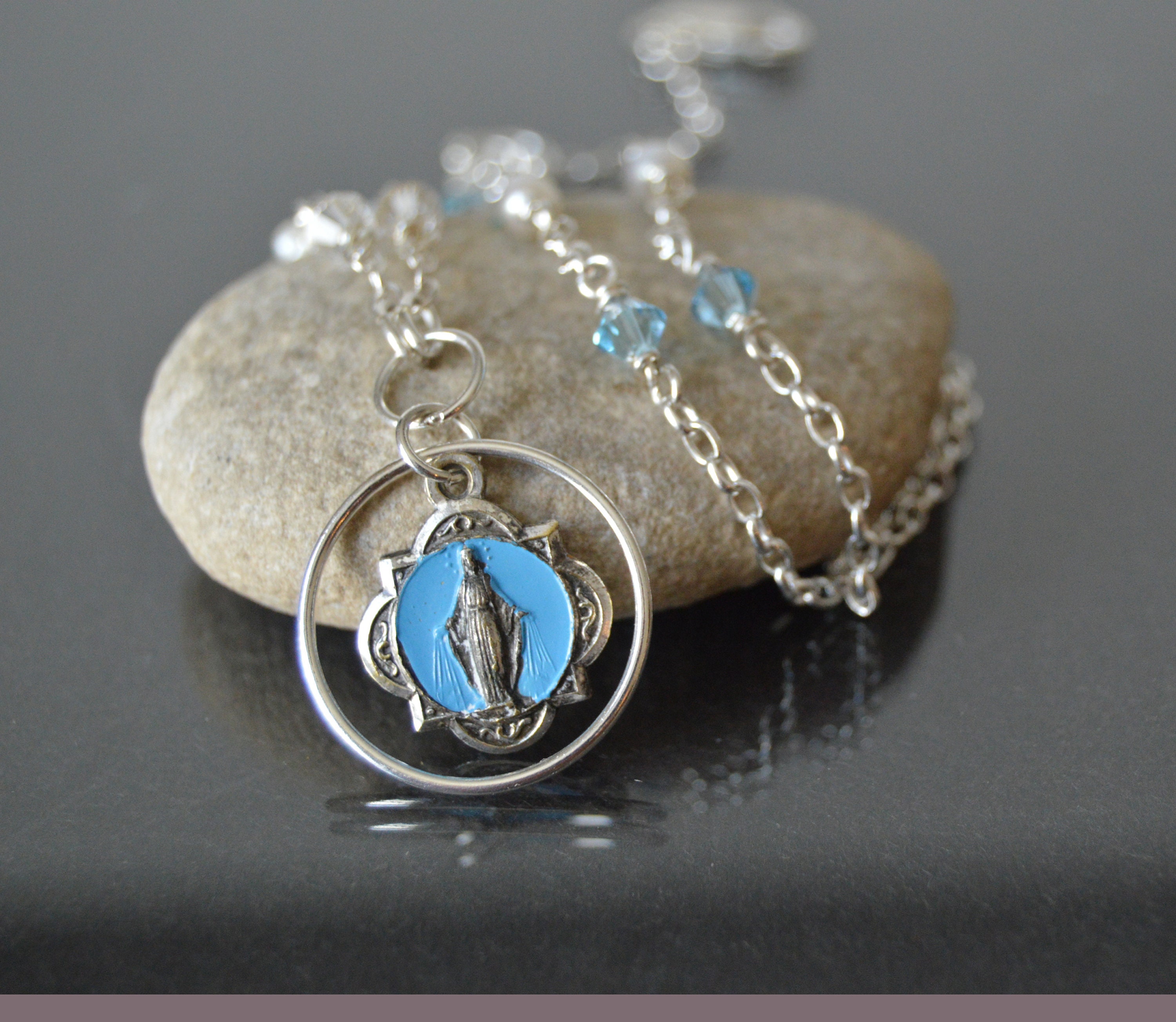 Virgin Mary Necklace Vintage Miraculous Medal Catholic Virgin Mary Necklace Vintage Miraculous Medal Catholic Religious Jewelry Blessed Mother