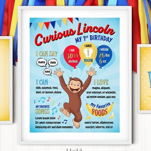 Made-to-Order Download First Birthday Poster | Let&#39;s Go Bananas | Curious George Party | Set of 3 Signs