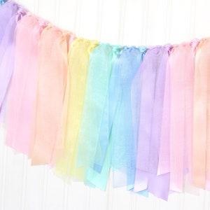 Pastel Rainbow Ribbon Garland | Unicorn First Birthday Fringe | Gender Neutral Rainbow Baby Shower