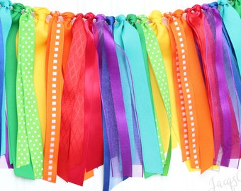 6-8 ft Rainbow Ribbon Garland | Art Party Decoration | High Chair Garland