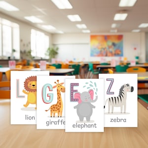 Impressões A-Z de animais do alfabeto | Arte de parede de sala de aula | Conjunto de 26 cartas