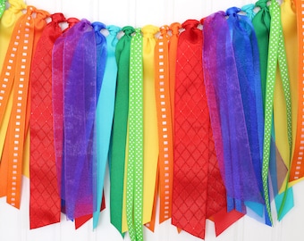 Rainbow Ribbon Garland | Art Party Decoration | High Chair Garland