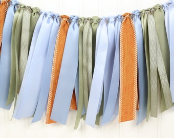 Sage, French Blue, Harvest Orange Ribbon Garland | Baby Safari | Woodland Baby Shower Decoration