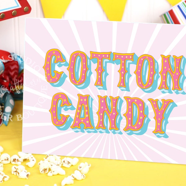 Printable Cotton Candy Sign | Carnival Circus Birthday Sign | DIY Printable Food Label