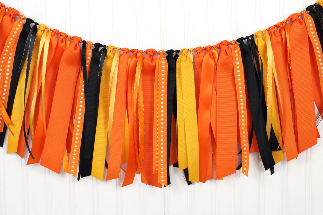 Orange, Yellow, Black and Gold Ribbon Garland Gender Neutral Caution