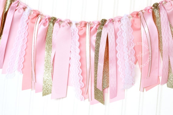 Pink and Gold Boho Ribbon Garland Some Bunny is One First Birthday  Decorations Pink and Gold Floral Baby Shower 
