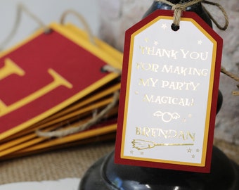 Magical Thank You Tags | Personalized Wizard Party Favors with Real Gold Foil Print