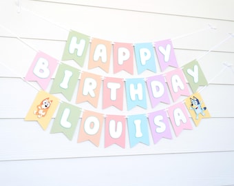 Bluey Bingo Birthday Banner | Gender Neutral Pastel Rainbow