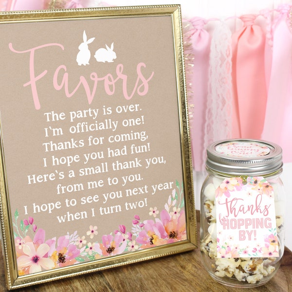 Printable Floral Bunny Favors Sign | Some Bunny is One Birthday | Thank You Favor Tags