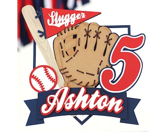 Baseball Cake Topper | Slugger, Rookie Party Decorations | Red White Navy Blue