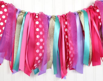 Hot Pink, Purple and Teal Ribbon Garland | Carnival Circus High Chair Decoration