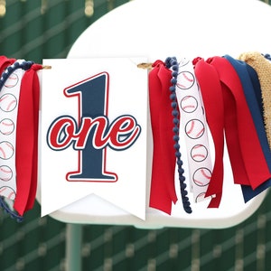 Baseball 1st Birthday High Chair Banner: Red, White & Navy