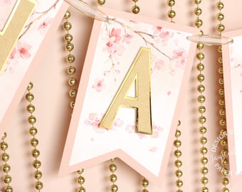 Sakura Birthday Banner: Pink & Gold Cherry Blossom Party Decor