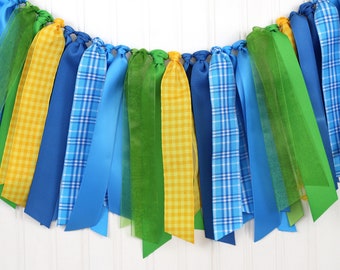 Blue, Green and Yellow Ribbon Garland | It's A Boy Baby Shower or Birthday Decoration