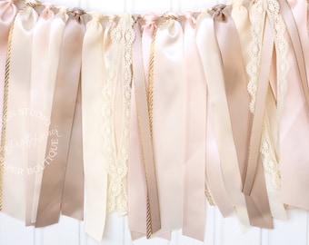 Neutral Ribbon Garland | Soft Blush Ivory Cream Toffee Baby Shower | Boho Chic Birthday Decoration | Cake Smash