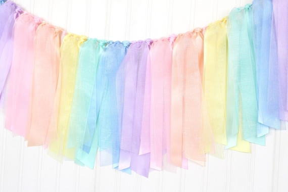 Pastel Rainbow Ribbon Garland Unicorn First Birthday Fringe Gender Neutral  Rainbow Baby Shower 