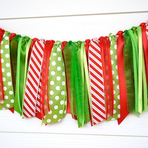 Guirnalda navideña de cintas del Grinch / Decoraciones navideñas rojas y verde brillante con forma de bastón de caramelo