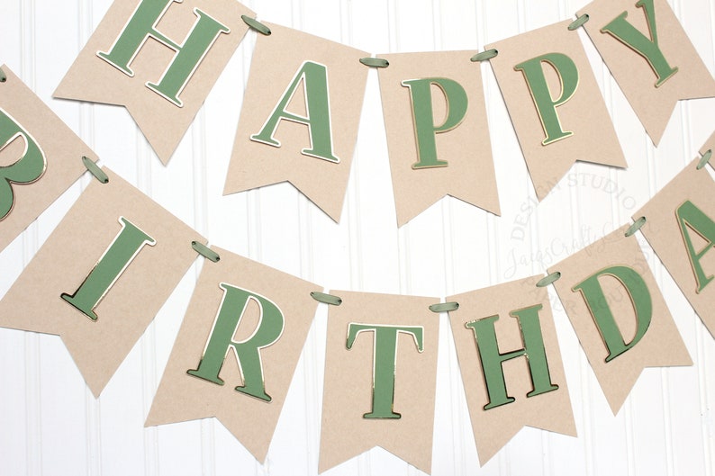Light Kraft and Gold Baby Boy Birthday Banner Greenery First Birthday Olive Green Woodland Theme Party Decorations