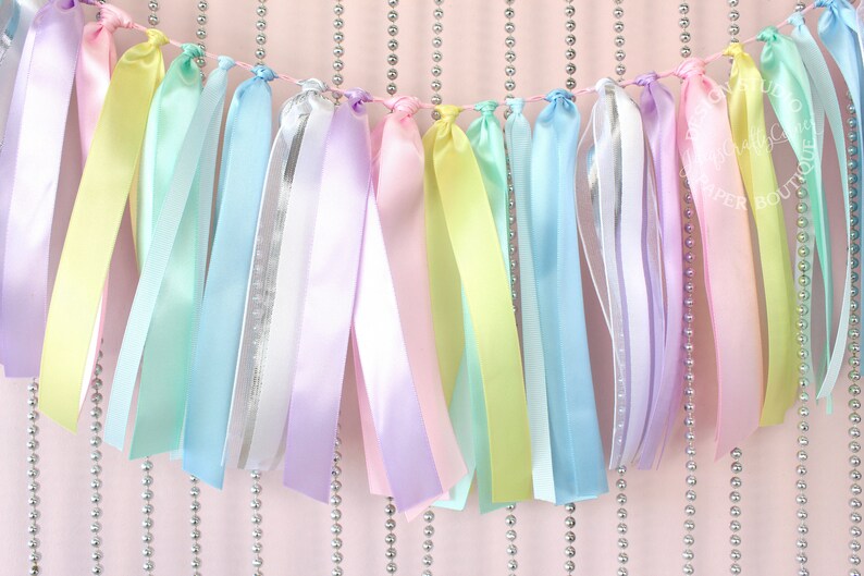 Pastel Rainbow Ribbon Garland Unicorn First Birthday Fabric Etsy