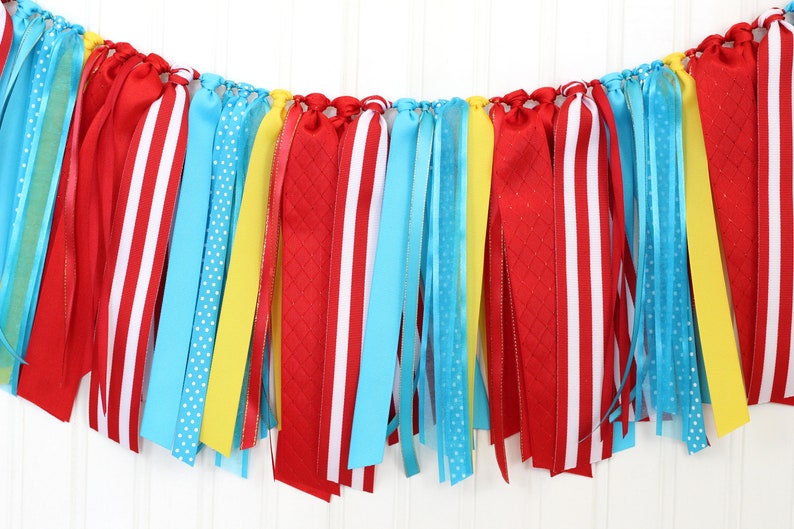 Bright Carnival Circus Ribbon Garland Birthday Baby Bridal Shower Decor Come One Come All image 1