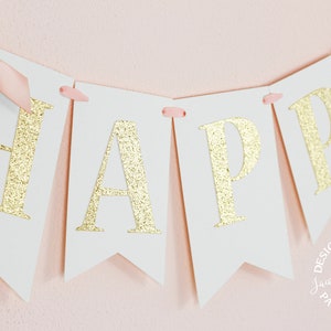 Blush Pink and Gold Birthday Banner with Bows First Birthday Banner image 3