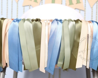 Sage, Olive, Smoke Blue and Tan Ribbon Garland