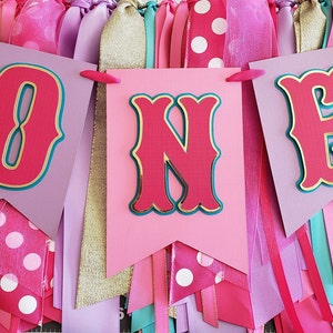 Hot Pink, Purple, Teal and Gold High Chair Banner and Ribbon Garland Set | Bold Bright Birthday Girl