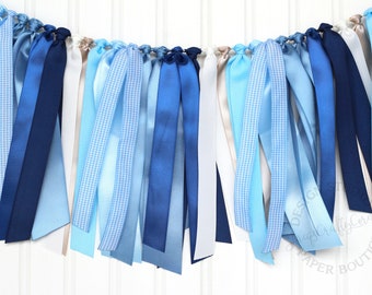 6-8 ft Light Blue, Slate Blue, Cobalt and Navy Ribbon Garland | Baby Boy Shower | High Chair Birthday Decor