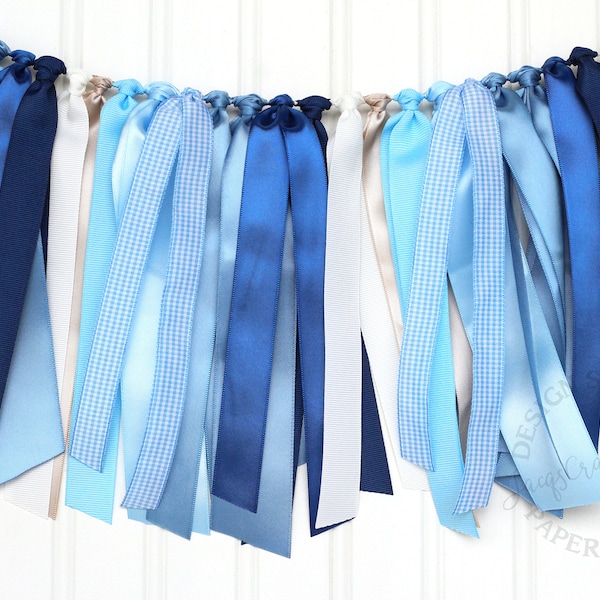 Light Blue, Slate Blue, Cobalt and Navy Ribbon Garland | Baby Boy Shower | Little Blue Truck First Birthday Decoration | High Chair Skirt