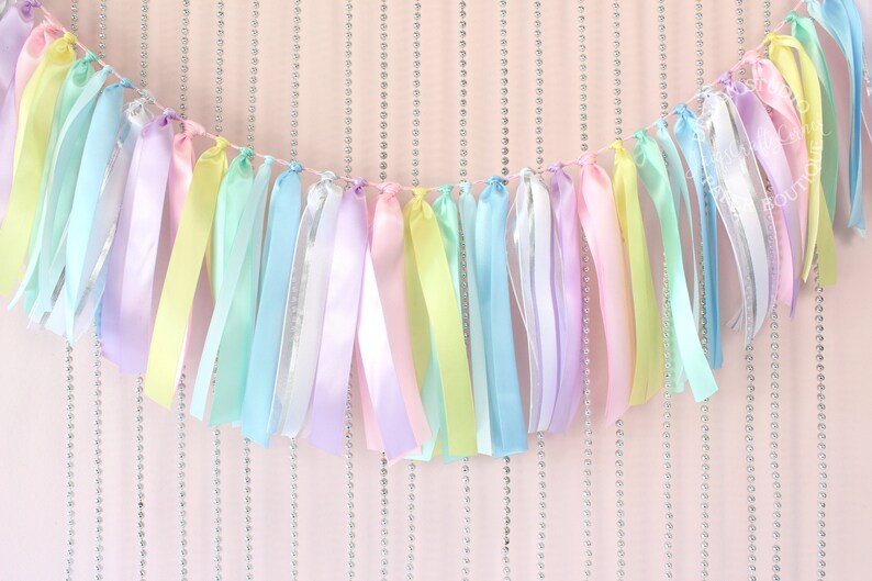 Pastel Rainbow Ribbon Garland Unicorn First Birthday Fabric Etsy