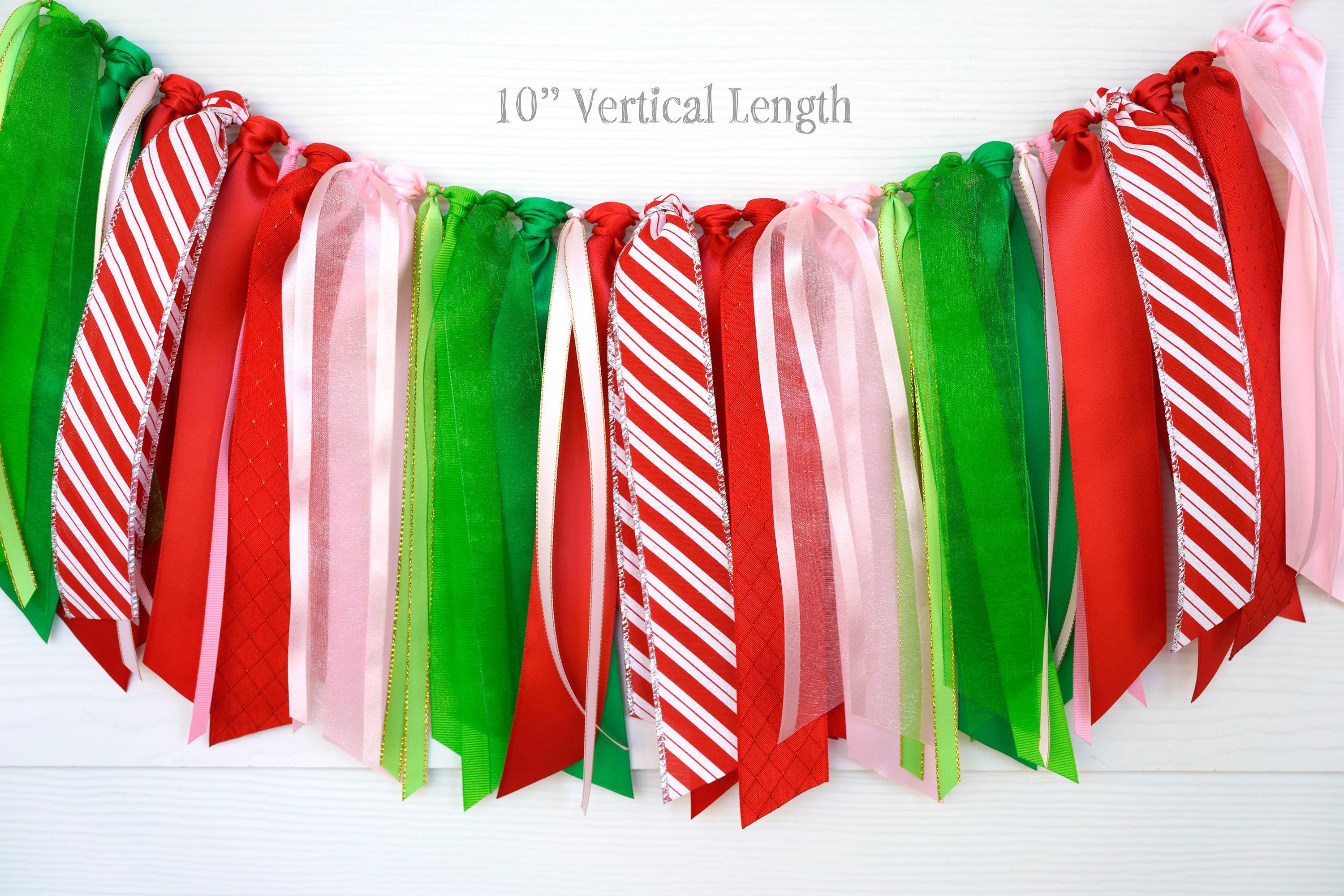 Christmas First Birthday High Chair Banner Set - Pink Candy Cane Garland With Hair Bow For Girls