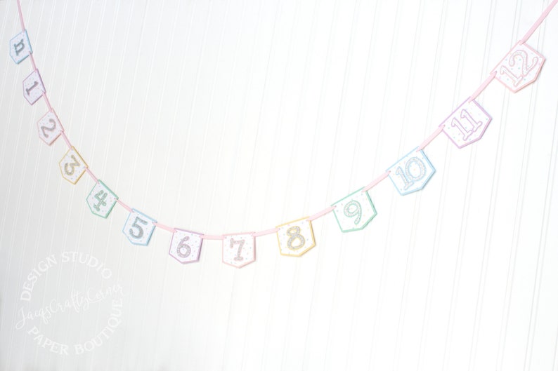 Pastel Rainbow Monthly Photo Banner Unicorn, Ice Cream Sprinkles First Monthly Milestone Banner Silver