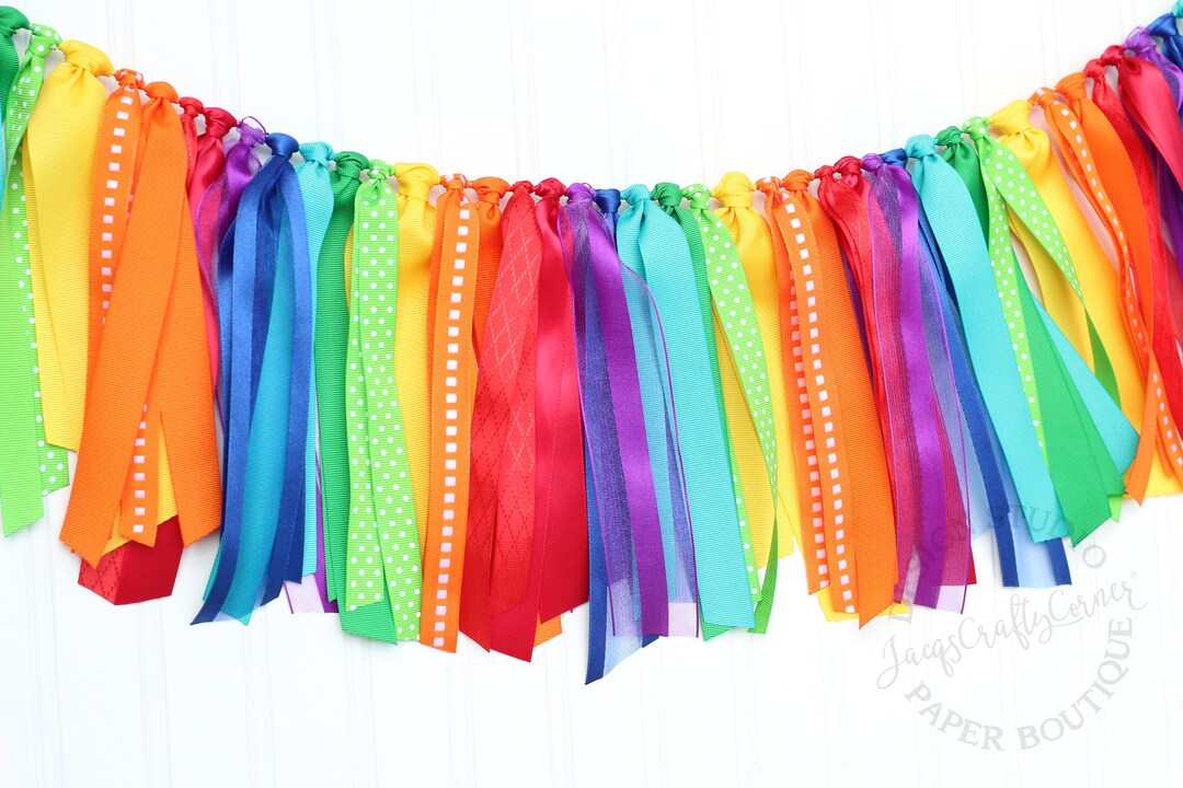 Rainbow Ribbon Garland Art Party Decoration High Chair Garland Etsy