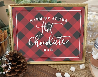 Buffalo Plaid Hot Chocolate Bar Sign: Lumberjack Party Decor (8x10 Printable)