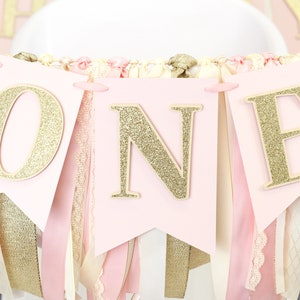 Blush Pink and Gold Banner and Ribbon Garland Set | Blush Pink, Ivory and Gold Party