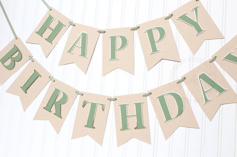 Light Kraft and Gold Baby Boy Birthday Banner Greenery First Birthday Olive Green Woodland Theme Party Decorations