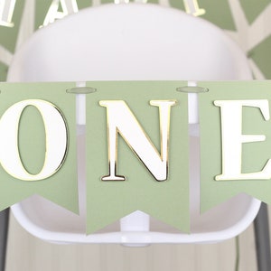 Sage Green, White and Gold High Chair Birthday Banner